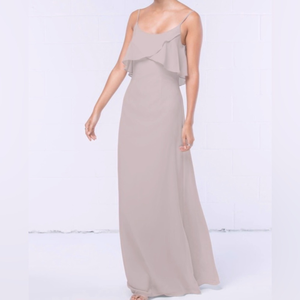 Watters Wtoo Flounced Chiffon Long Dress, Gray, Size 2